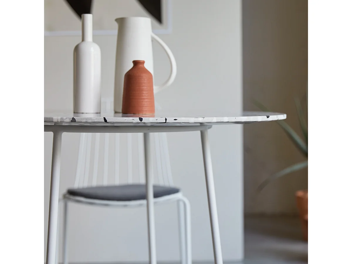 Runder Tisch Premium-Terrazzo und Metall 90 Elio weiß