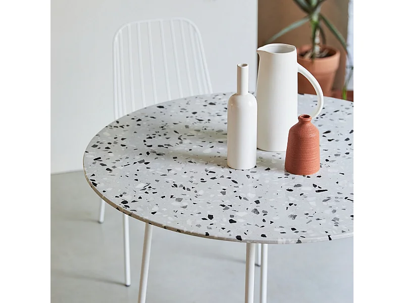 Table ronde en terrazzo premium et métal 90 Elio white