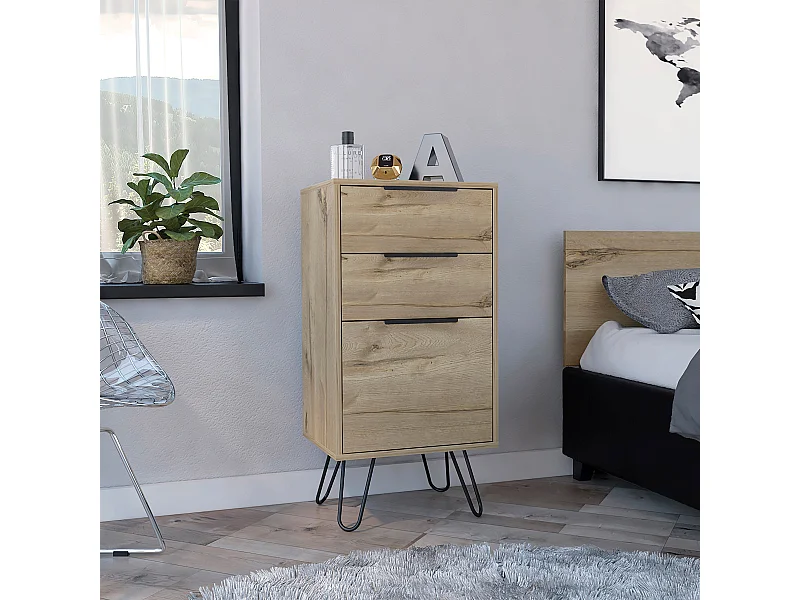 TUHOME Cassettiera London, Tre Cassetti, Superficie Superiore, Gambe a Forcina