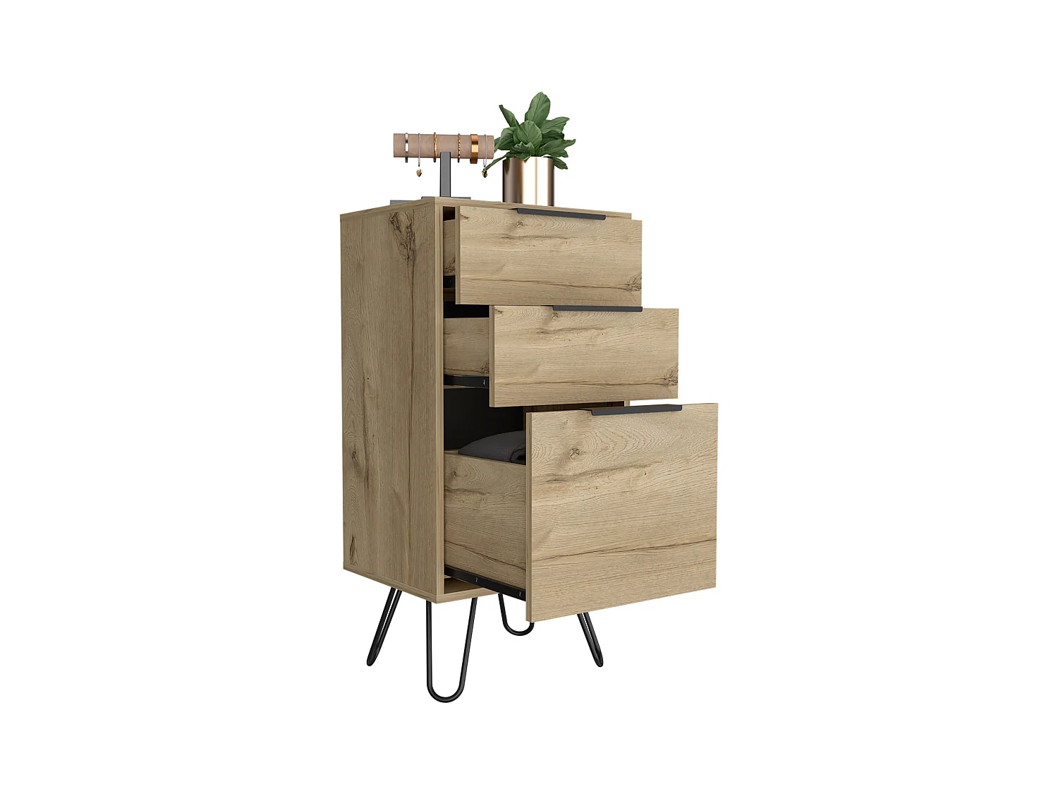 TUHOME Commode London, Trois Tiroirs, Surface Supérieure, Pieds en Épingle