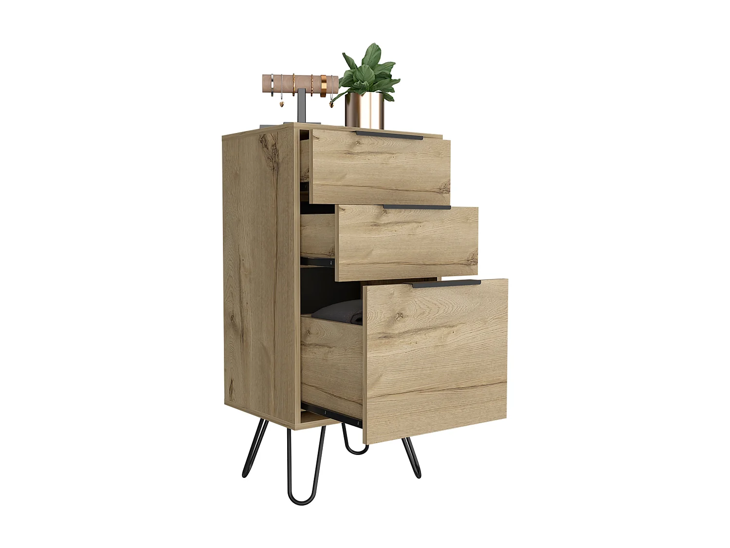 TUHOME Cassettiera London, Tre Cassetti, Superficie Superiore, Gambe a Forcina