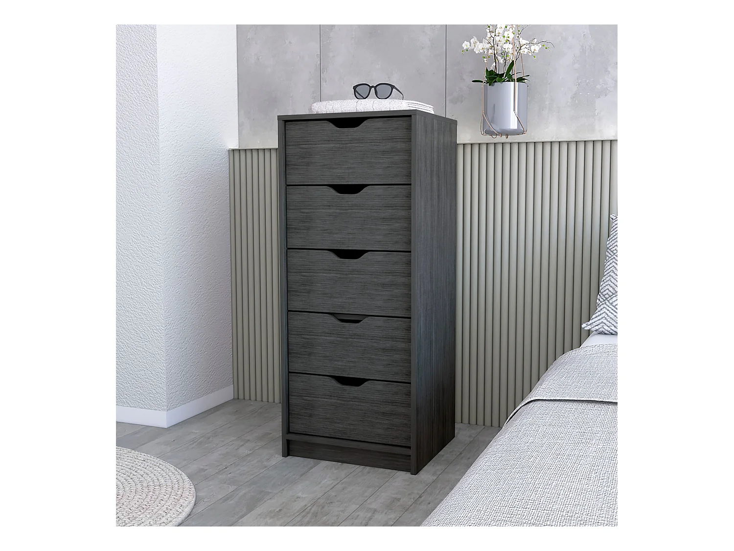 TUHOME Commode Haute et Étroit Dillon à 5 Tiroirs