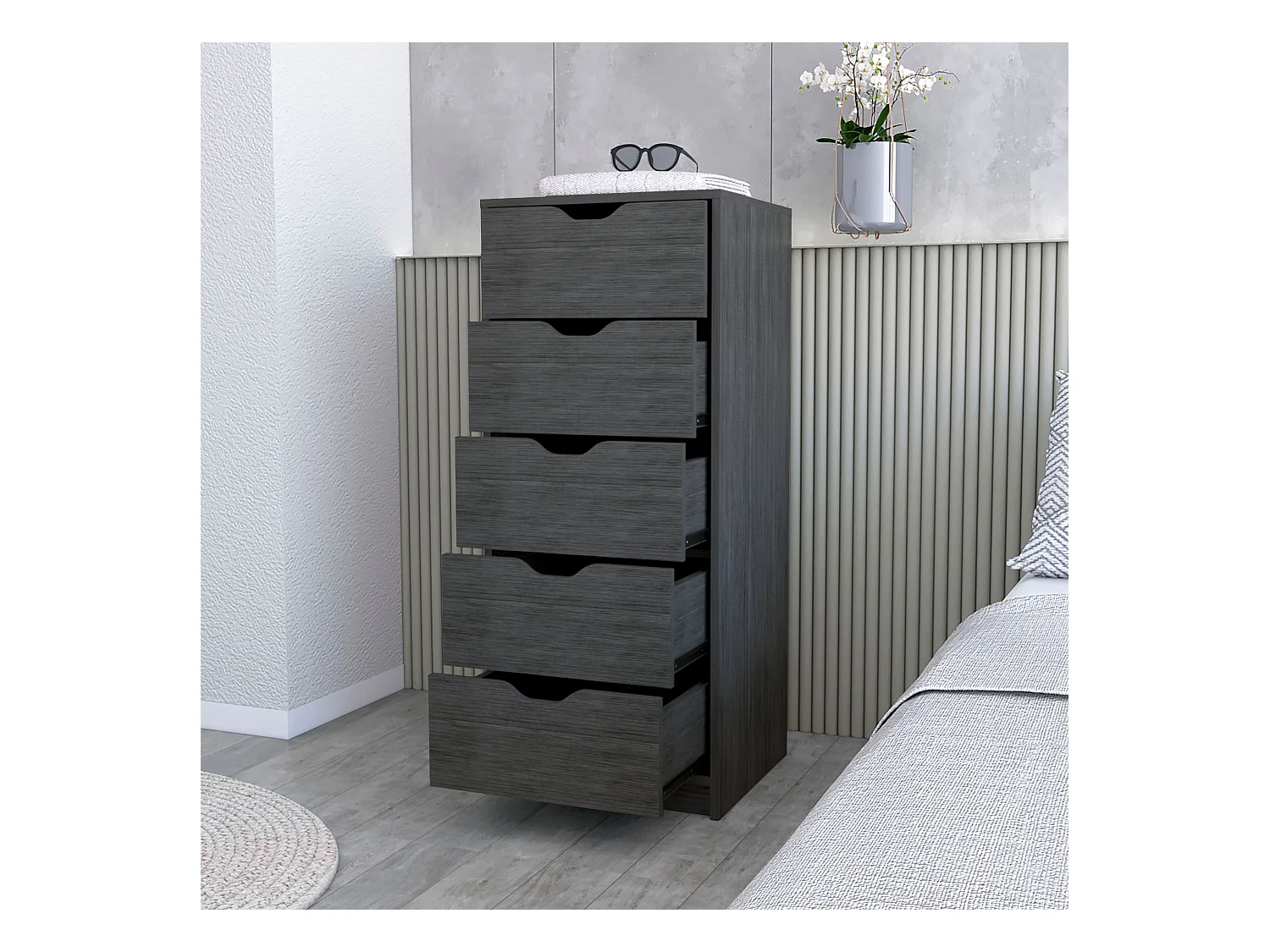 TUHOME Commode Haute et Étroit Dillon à 5 Tiroirs