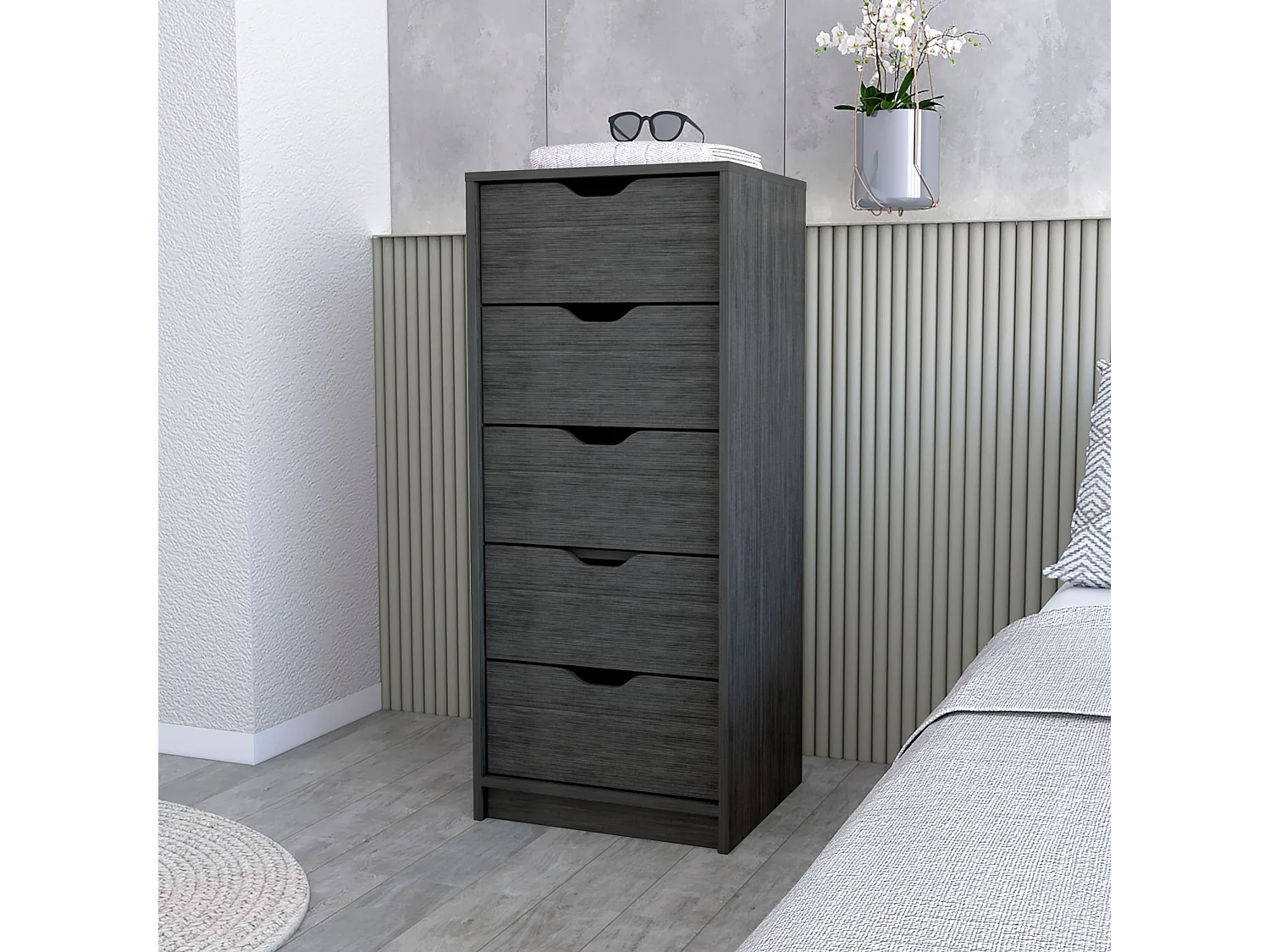TUHOME Cassettiera Alta e Stretta Dillon con 5 Cassetti