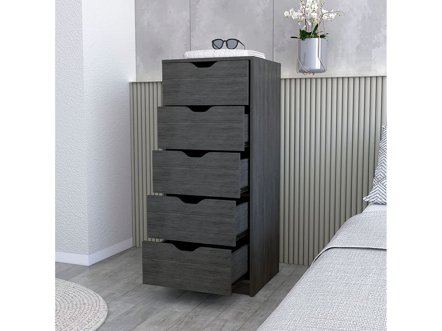 TUHOME Cassettiera Alta e Stretta Dillon con 5 Cassetti