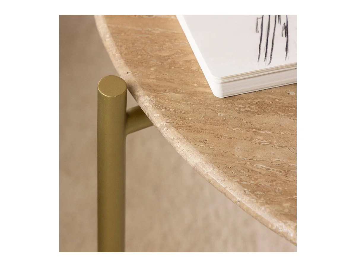 Table basse ronde en marbre et métal doré Cerys