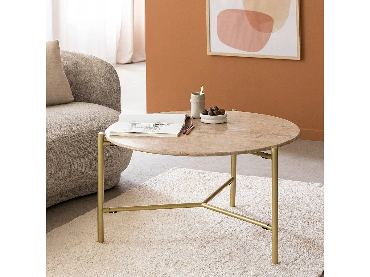 Table basse ronde en marbre et métal doré Cerys