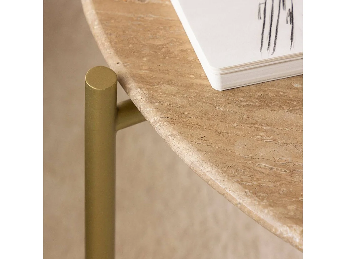 Table basse ronde en marbre et métal doré Cerys