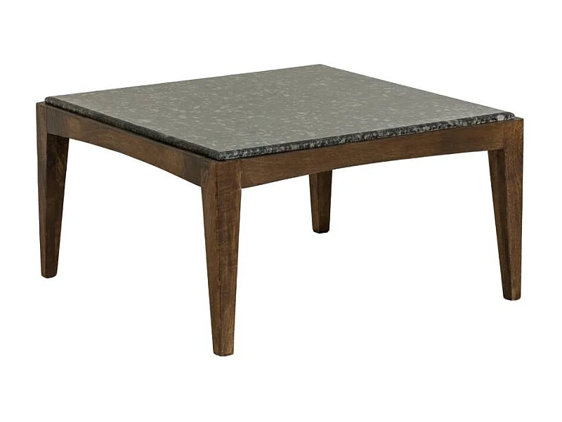 Table basse carrée en bois de manguier et marbre noir Ilithe