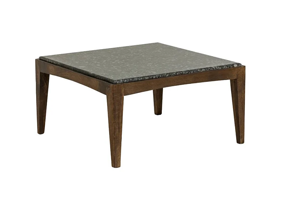 Table basse carrée en bois de manguier et marbre noir Ilithe