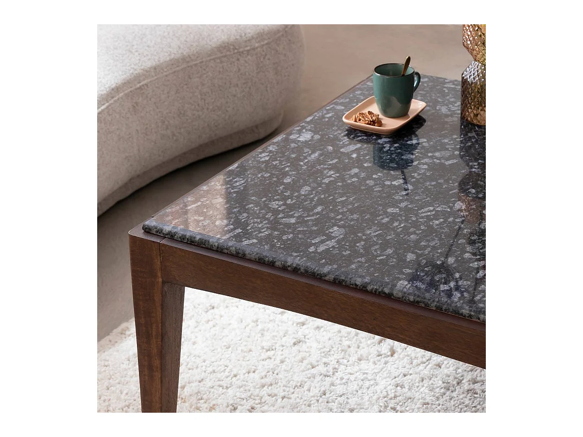 Table basse carrée en bois de manguier et marbre noir Ilithe