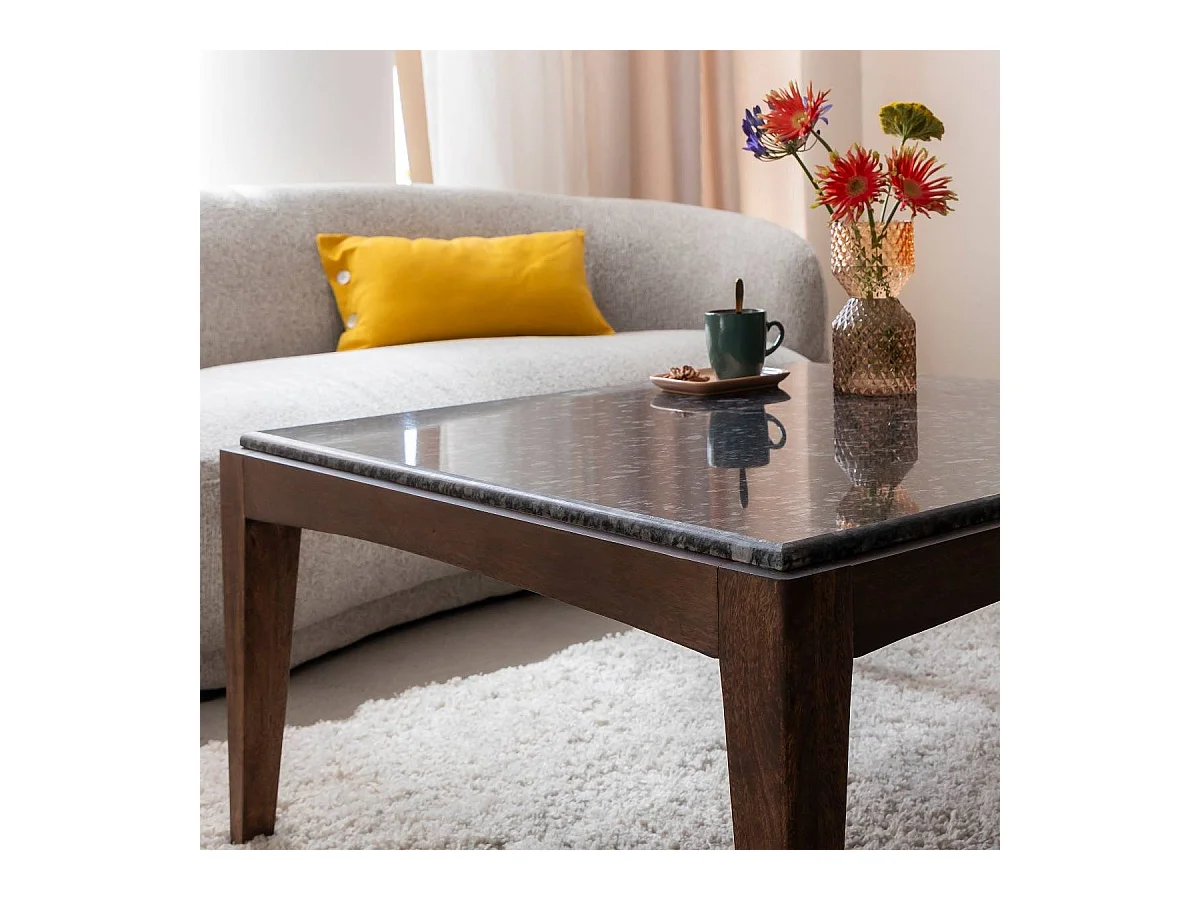 Table basse carrée en bois de manguier et marbre noir Ilithe