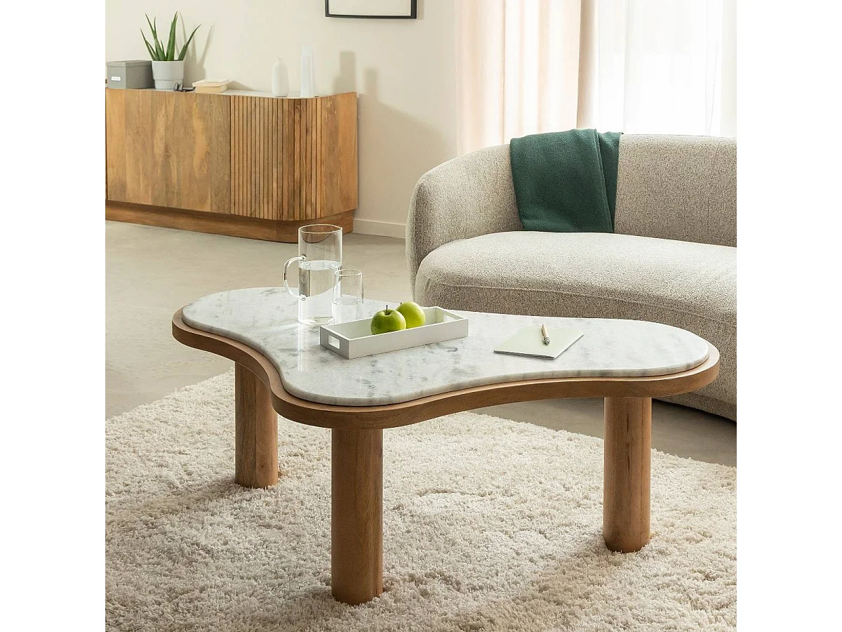 Table basse en bois de manguier et marbre Adler