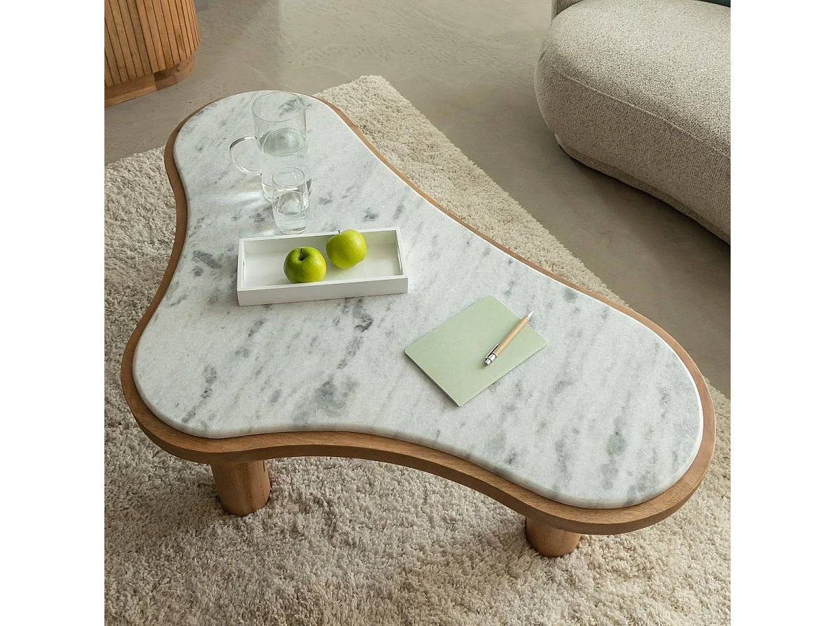 Table basse en bois de manguier et marbre Adler