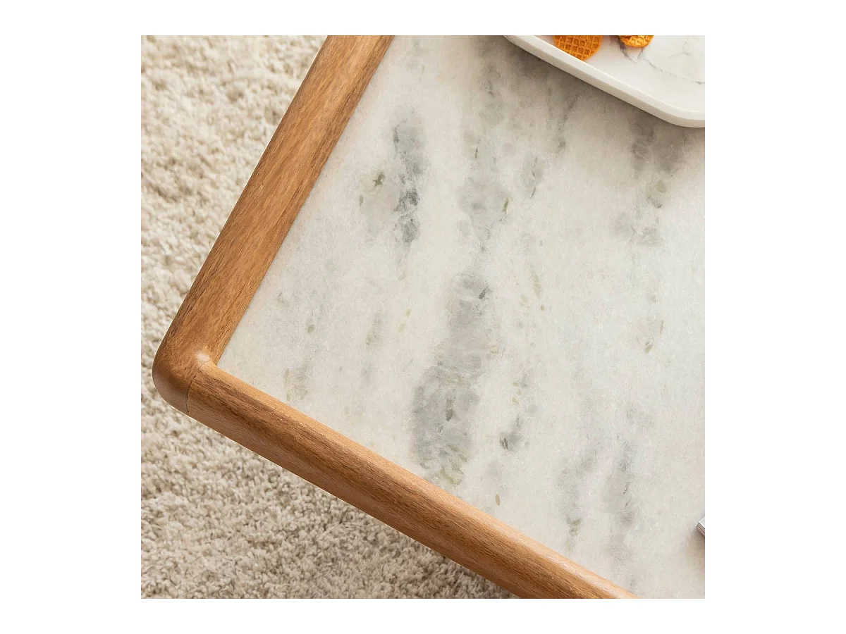 Table basse carrée en bois de manguier et marbre Adler