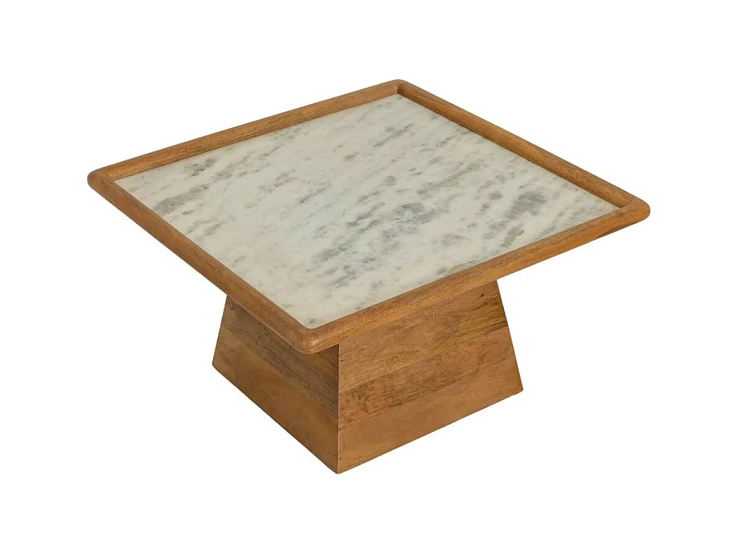 Table basse carrée en bois de manguier et marbre Adler