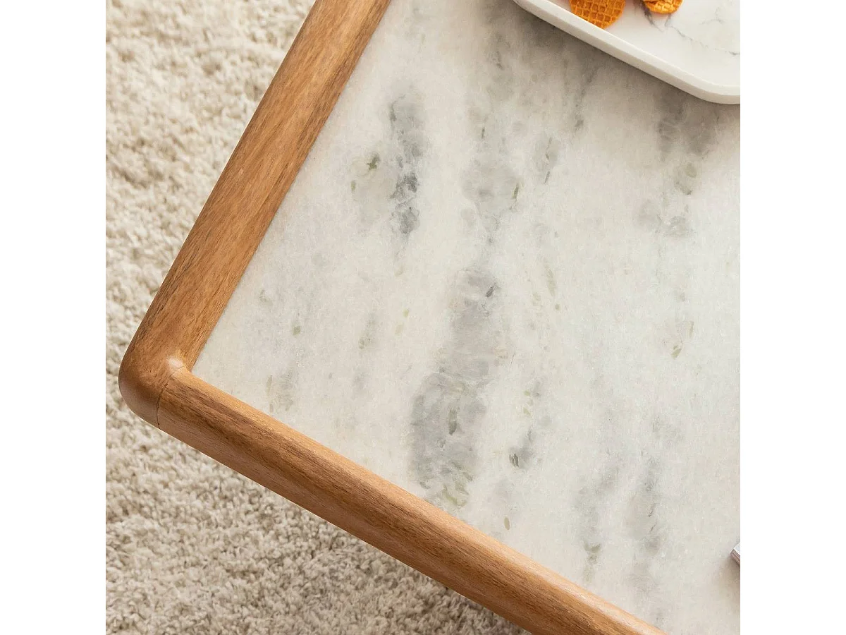 Table basse carrée en bois de manguier et marbre Adler