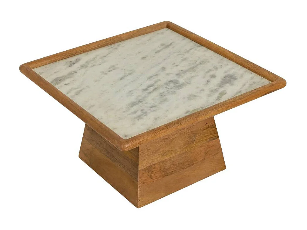 Table basse carrée en bois de manguier et marbre Adler