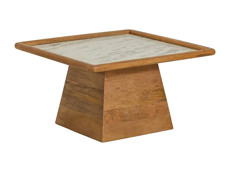 Table basse carrée en bois de manguier et marbre Adler