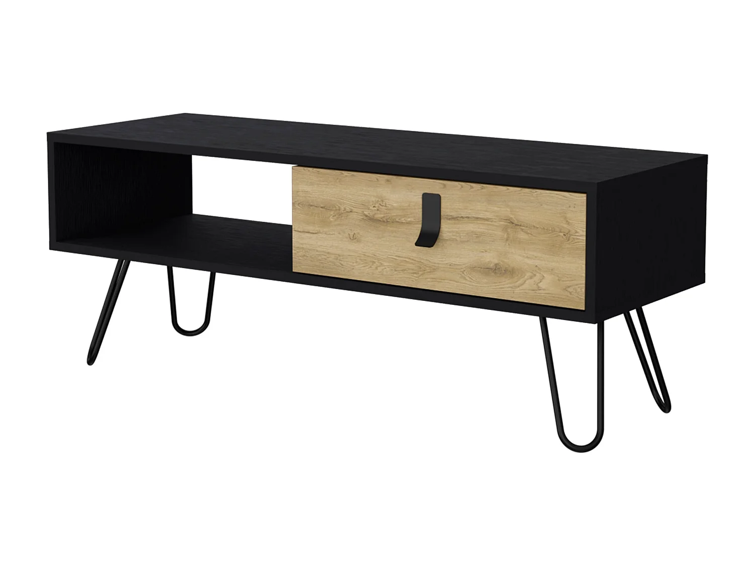 TUHOME Mesa de Centro Kimball con Cajón y Patas Hairpin, Negro / Macadamia