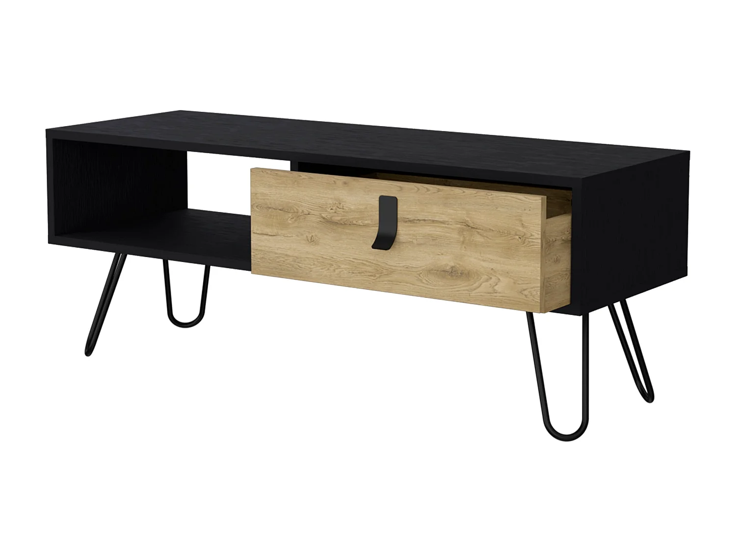 TUHOME Mesa de Centro Kimball con Cajón y Patas Hairpin, Negro / Macadamia