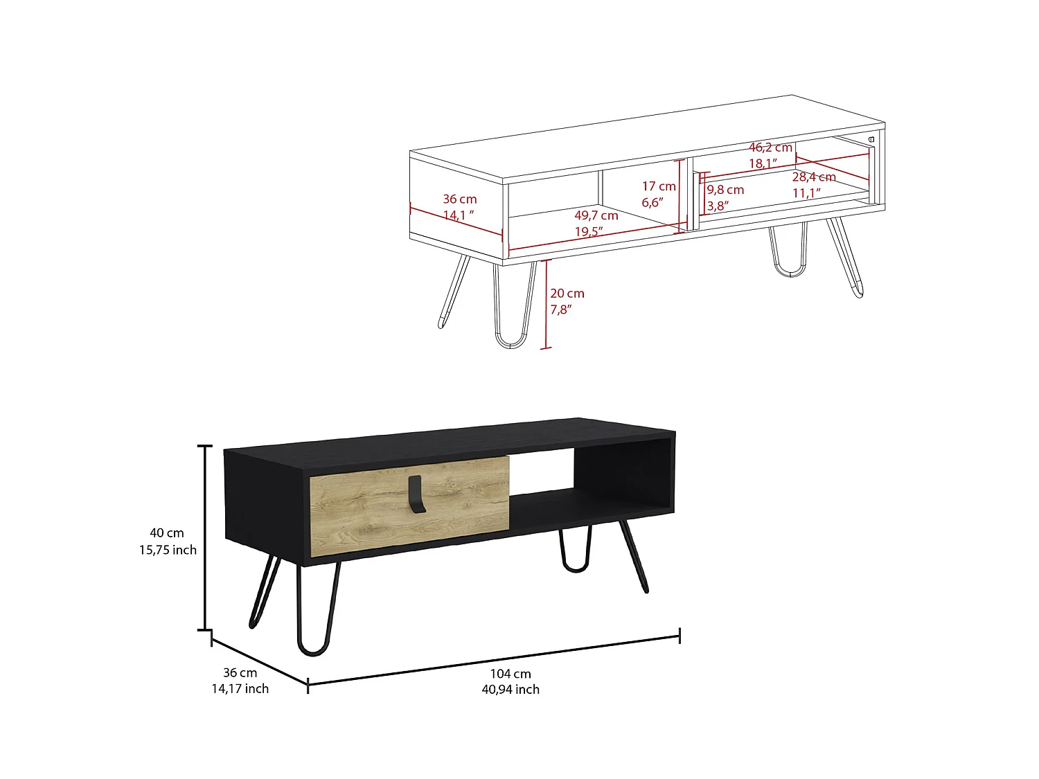 TUHOME CONCEPT Mesa de centro Huna de 104 cm, wengué e macadâmia