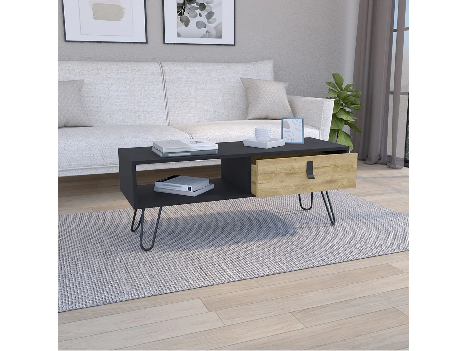TUHOME CONCEPT Mesa de centro Huna de 104 cm, wengué e macadâmia