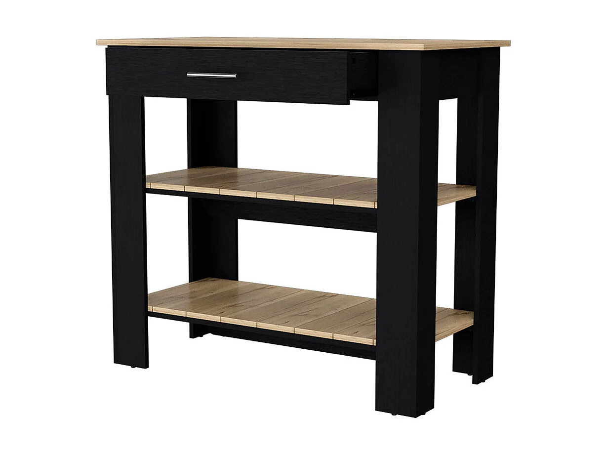 TUHOME Isla de Cocina Brooklyn, Dos Estantes, Un Cajón, Negro / Roble Claro