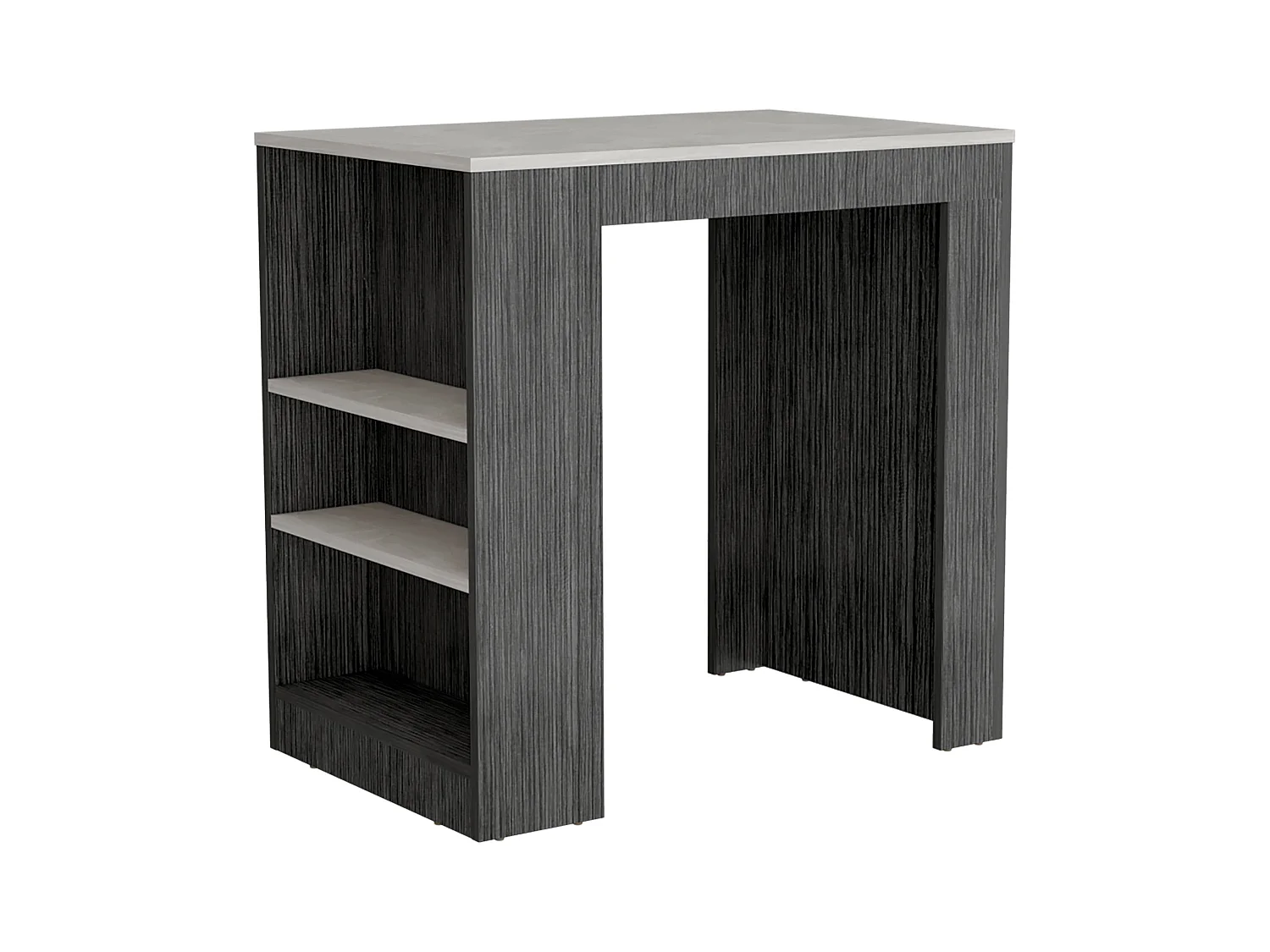 TUHOME Îlot de Cuisine Harlan, Surface à Hauteur de Comptoir avec 3 Étagères Latérales, Chêne Fumé / Marbre Ibiza