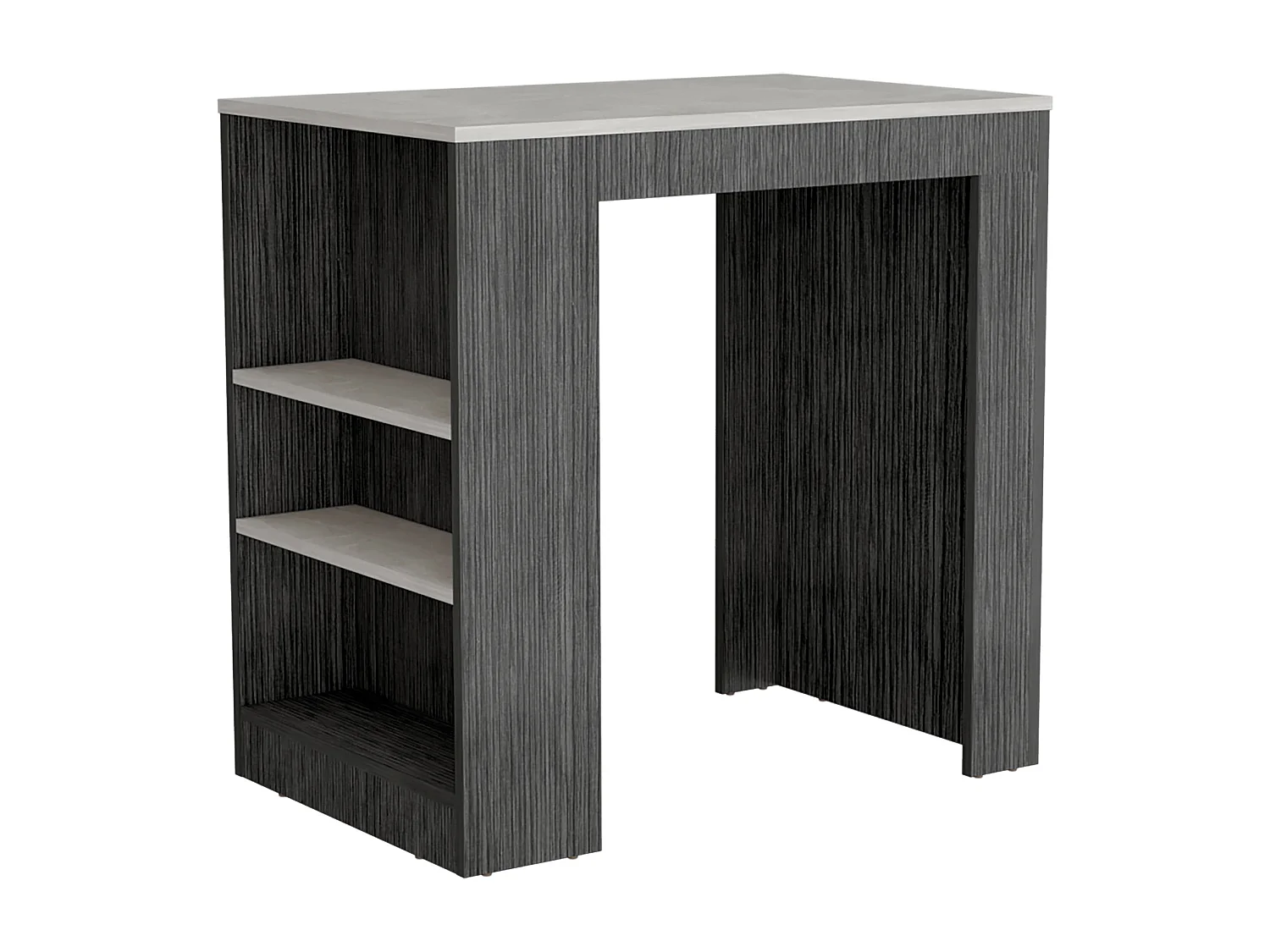 TUHOME Îlot de Cuisine Harlan, Surface à Hauteur de Comptoir avec 3 Étagères Latérales, Chêne Fumé / Marbre Ibiza