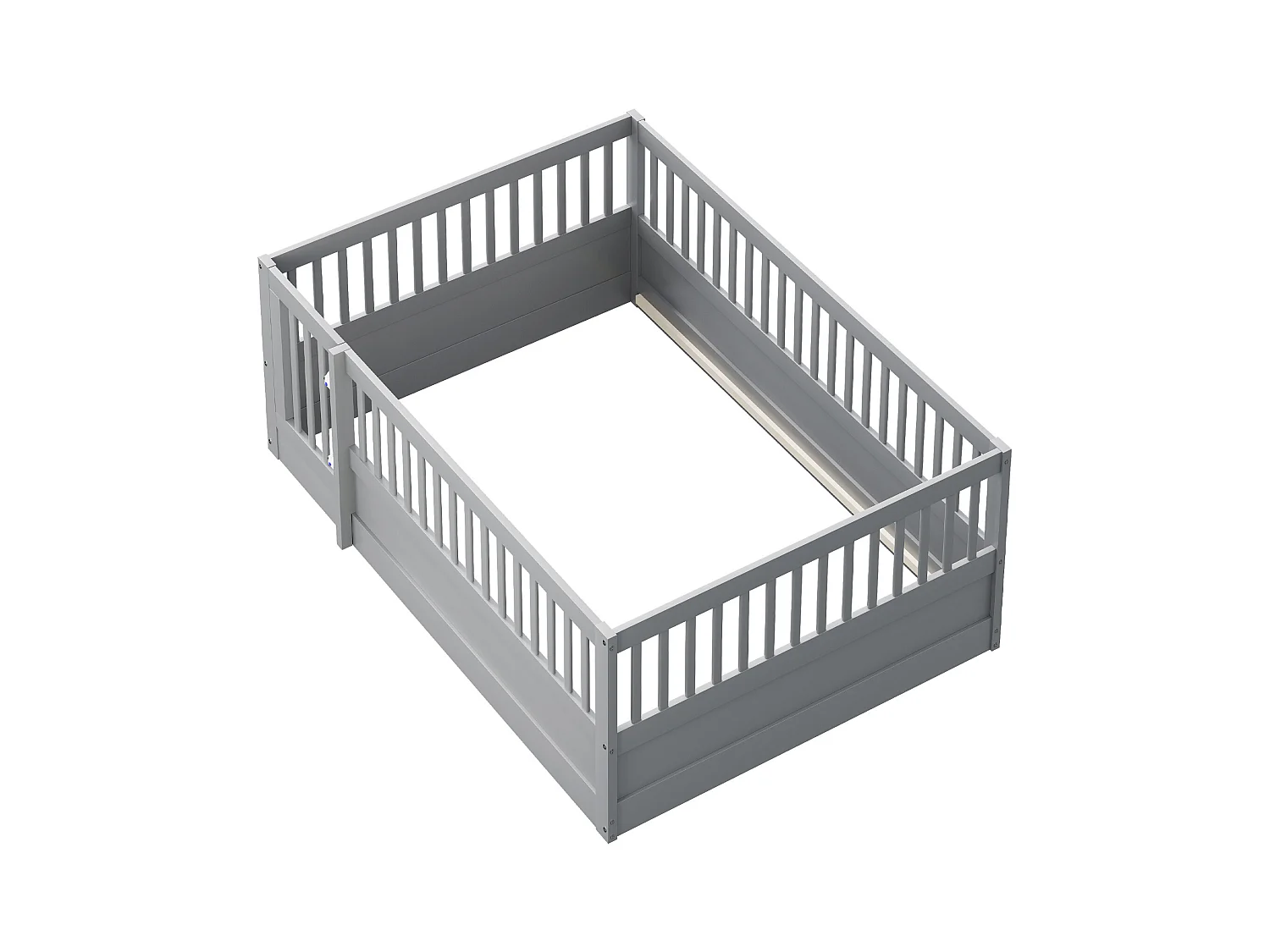 Kinderbett - 140 x 200 cm - ohne Lattenrost - Bettgestell mit Gitter und Tür - Kiefer + Sperrholz + MDF - grau