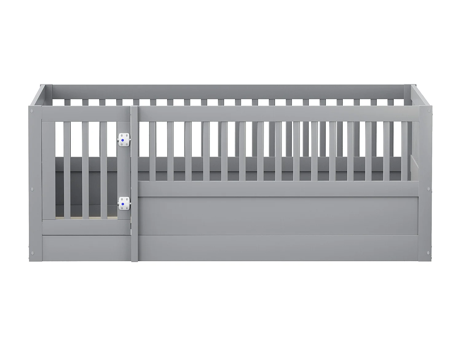 Lit enfant - 140 x 200 cm - sans sommier à latte - cadre de lit avec barreaux et porte - pin + contreplaqué + MDF - gris