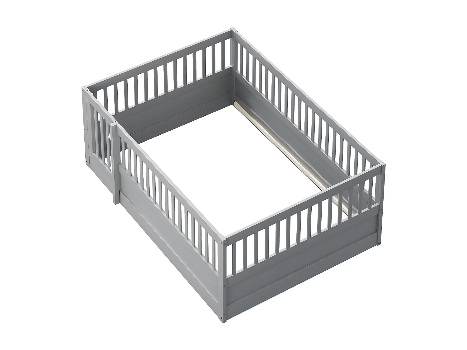 Lit enfant - 140 x 200 cm - sans sommier à latte - cadre de lit avec barreaux et porte - pin + contreplaqué + MDF - gris