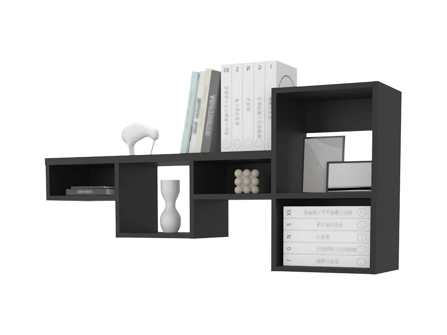 TUHOME Unidad de Estantería de Pared Globe con 5 Estantes, Negro