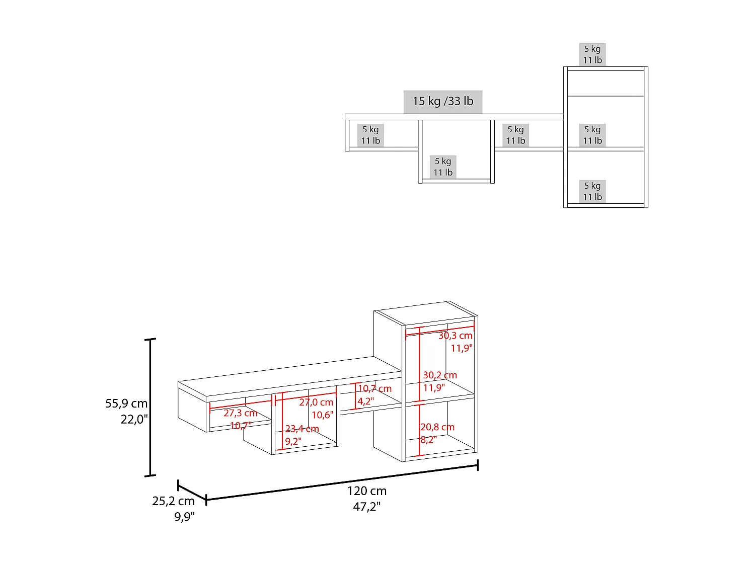 TUHOME Unité d'Étagère Murale Globe avec 5 Rayons, Noir