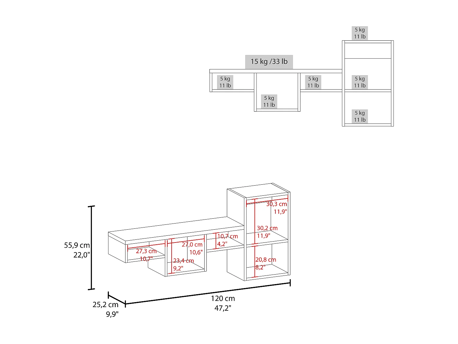 TUHOME Unité d'Étagère Murale Globe avec 5 Rayons