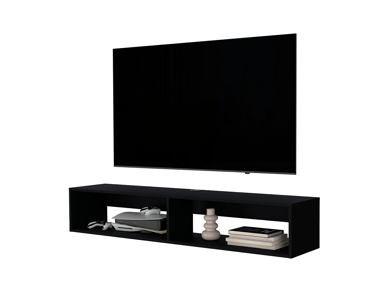 TUHOME Estante Flotante Central para Medios en Melamina con Dos Estantes, Negro