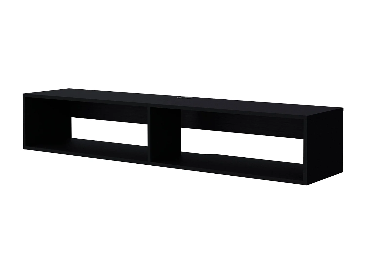 Prateleira Flutuante Central para Mídia em Melamina com Duas Prateleiras, Preta