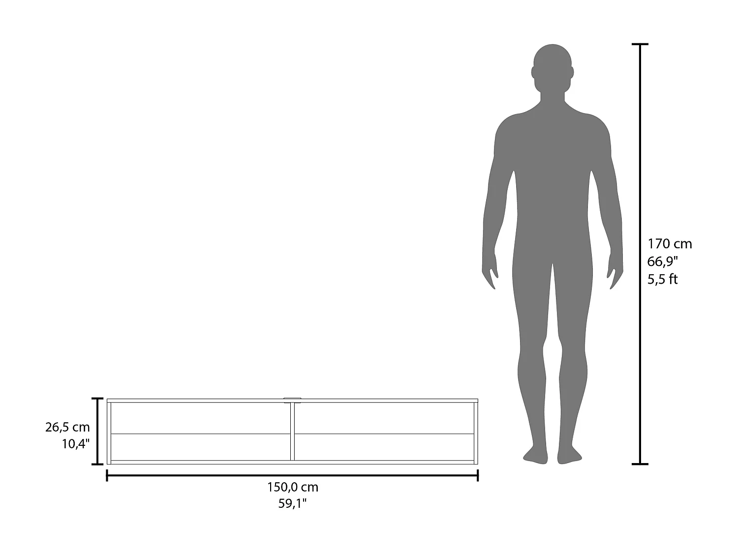 Prateleira Flutuante Central para Mídia em Melamina com Duas Prateleiras, Preta