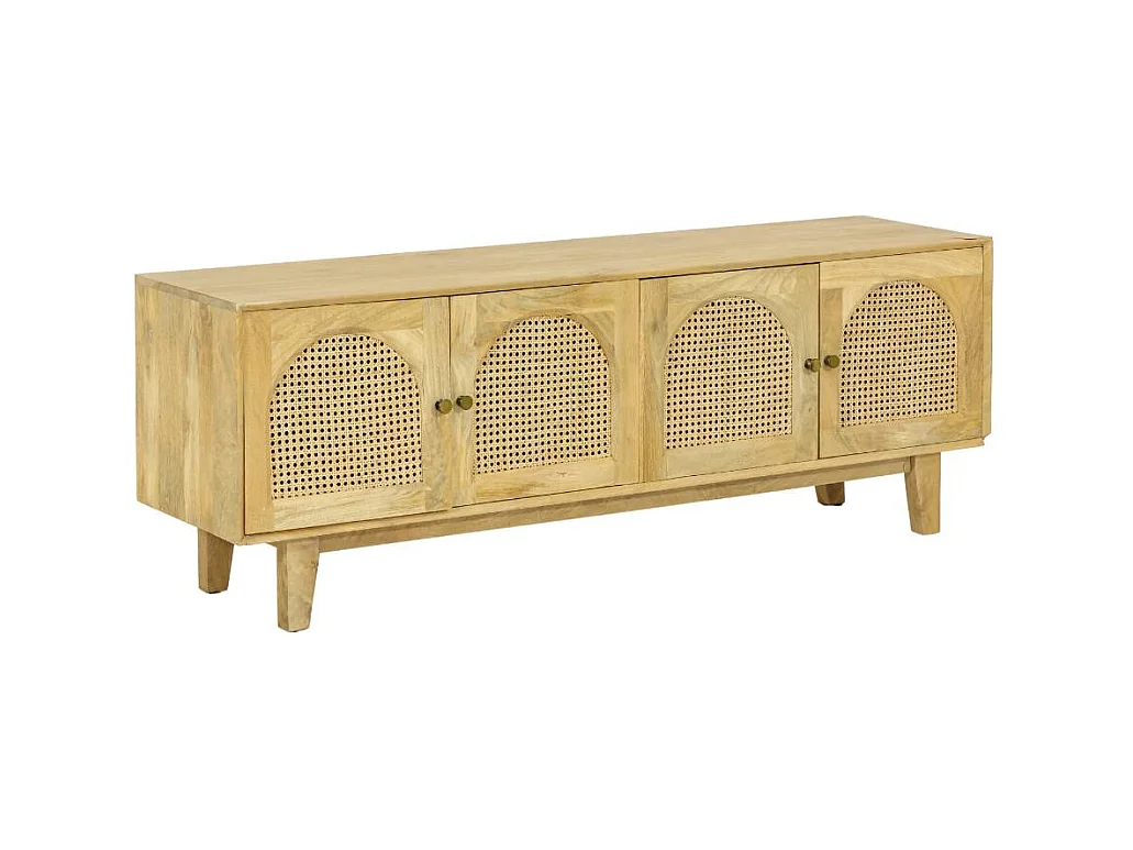 Meuble TV en bois de manguier et cannage Edana