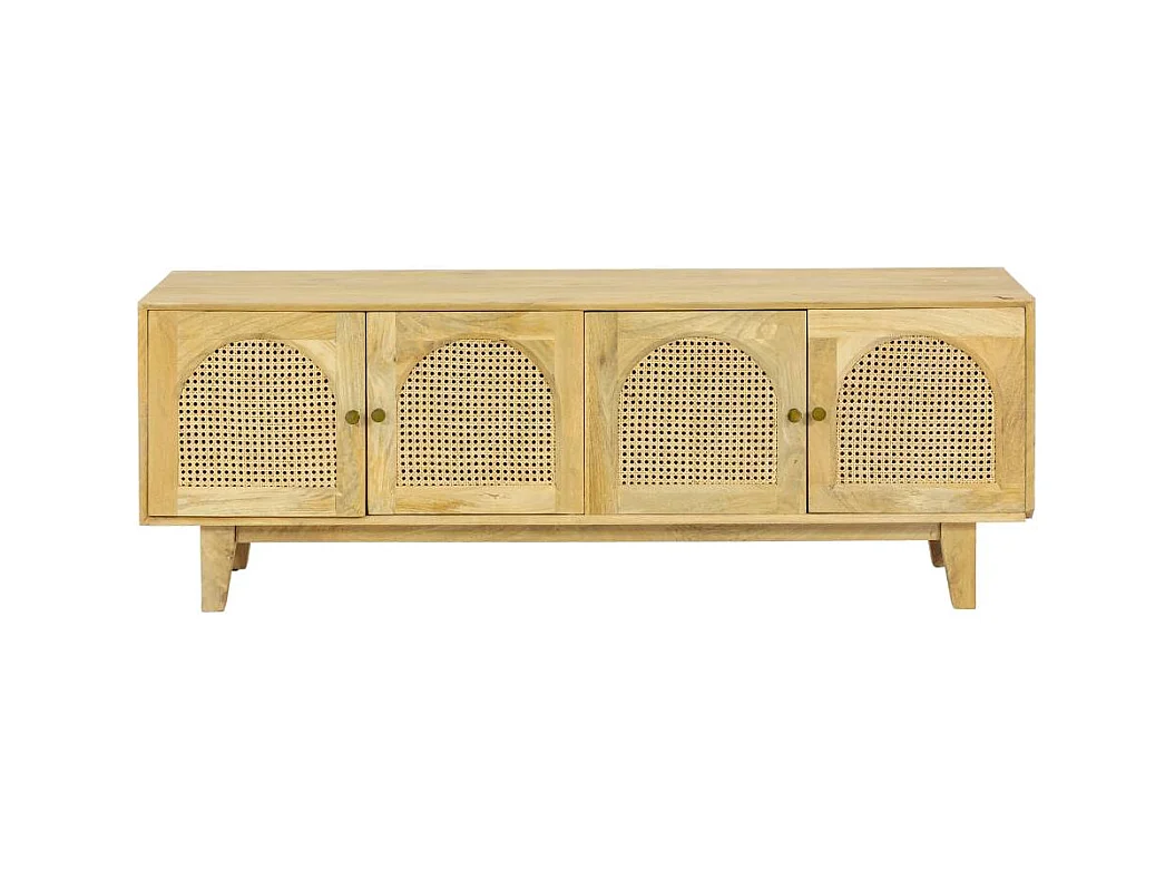 Meuble TV en bois de manguier et cannage Edana
