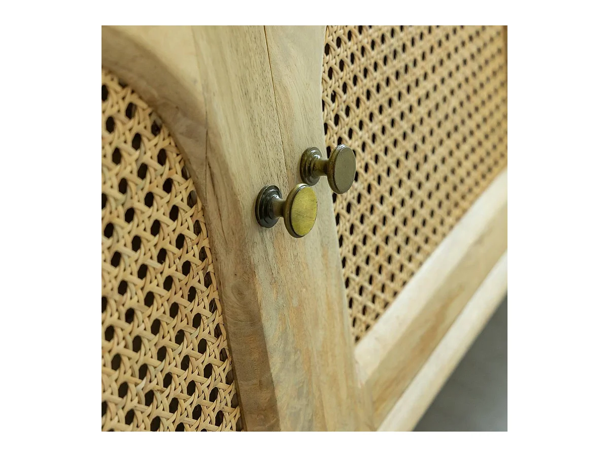 Meuble TV en bois de manguier et cannage Edana