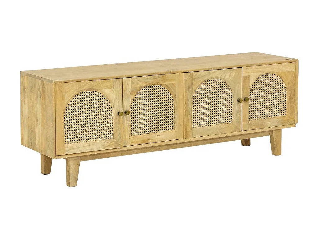 Meuble TV en bois de manguier et cannage Edana