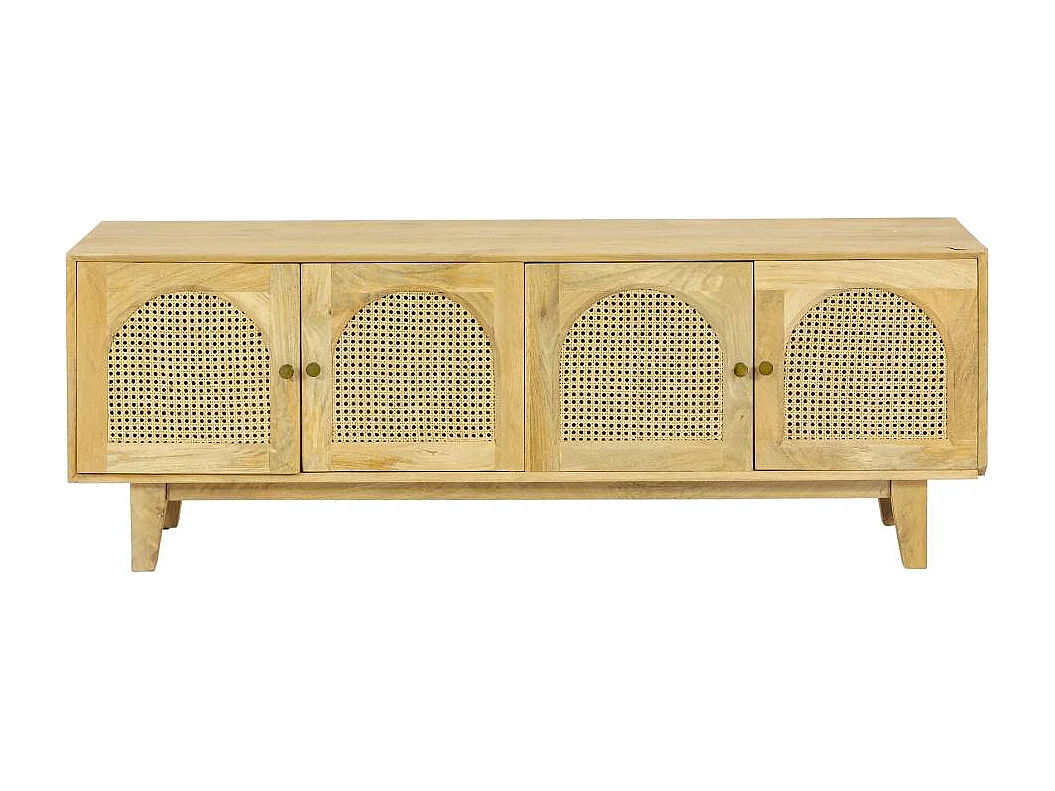 Meuble TV en bois de manguier et cannage Edana