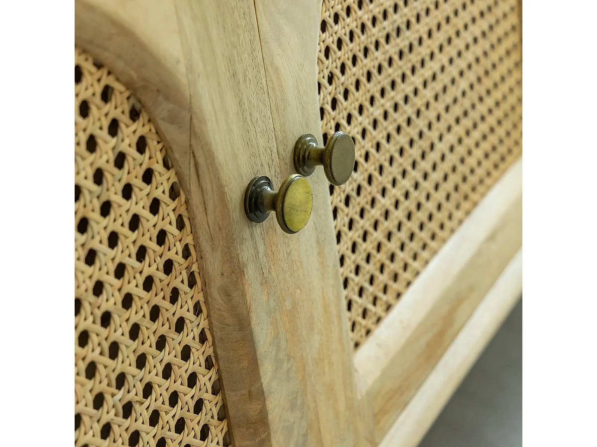 Meuble TV en bois de manguier et cannage Edana