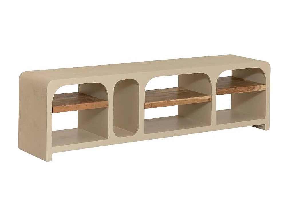 Meuble TV avec étagères en bois effet béton et bois recyclé Dalva