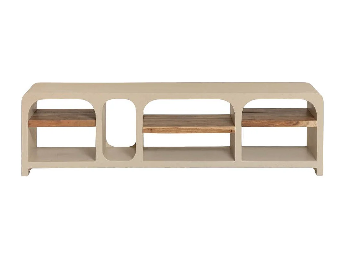 Meuble TV avec étagères en bois effet béton et bois recyclé Dalva