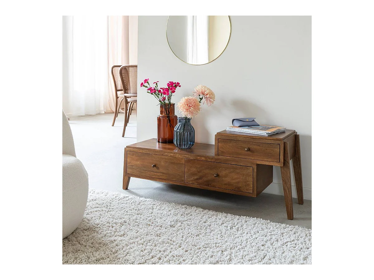 Mueble de TV de 3 cajones en madera de mango Remick