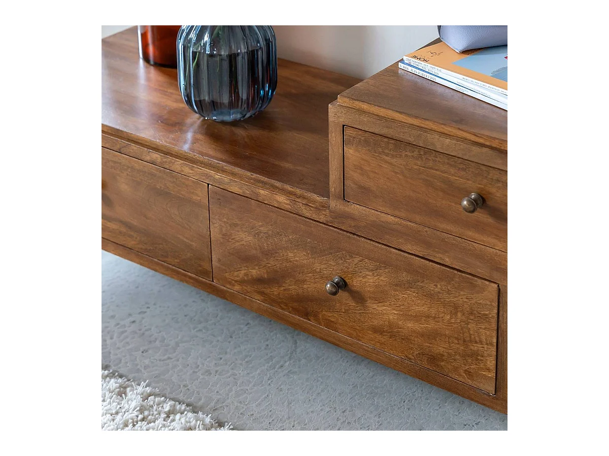 Mueble de TV de 3 cajones en madera de mango Remick