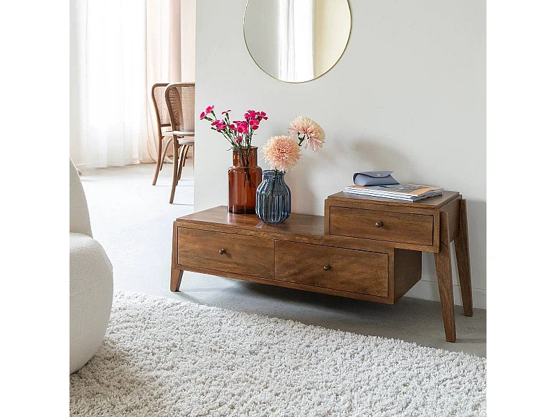 Mueble de TV de 3 cajones en madera de mango Remick